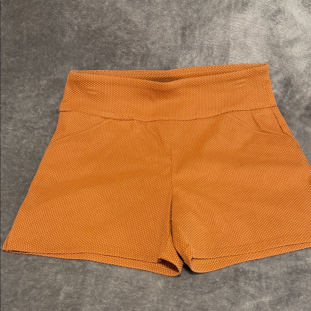 Versona High-Waist Textured Rust-Orange Shorts
